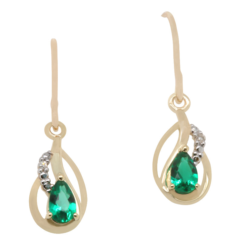 9ct Yellow Gold Created Emerald Drop Earrings