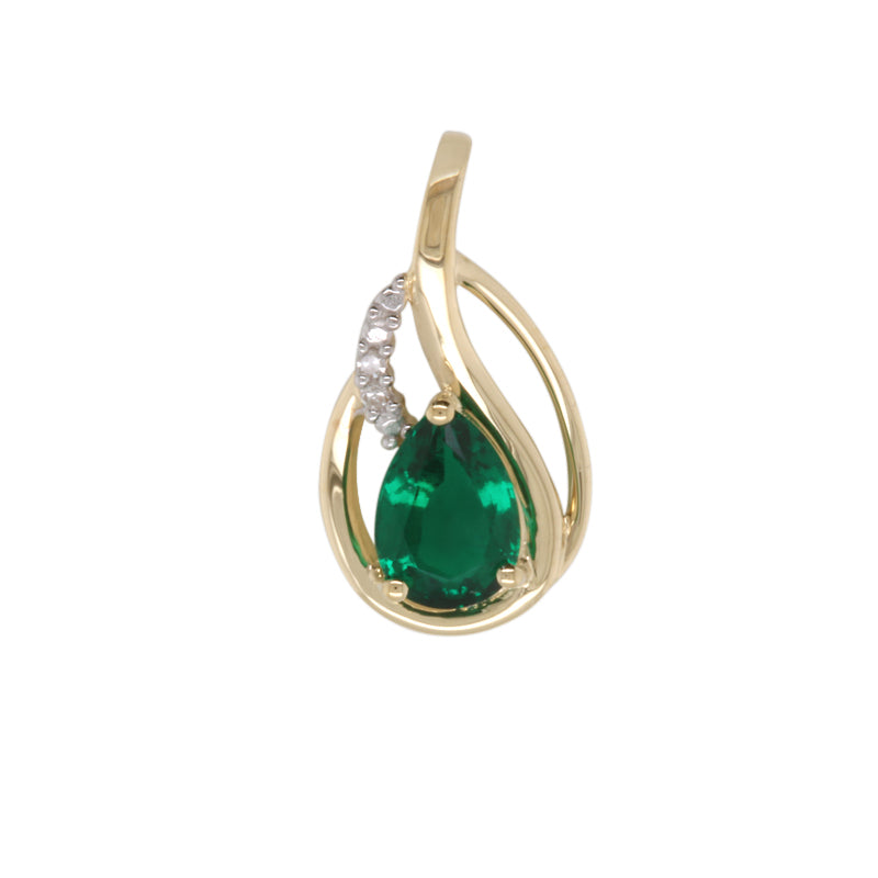 9K Yellow Gold Created Emerald Pendant