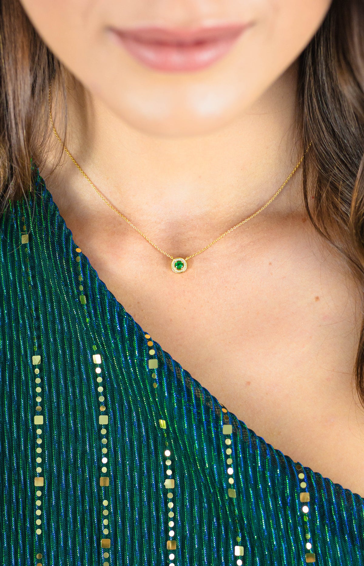 MILESTONE EMERALD HALO PENDANT IN GOLD
