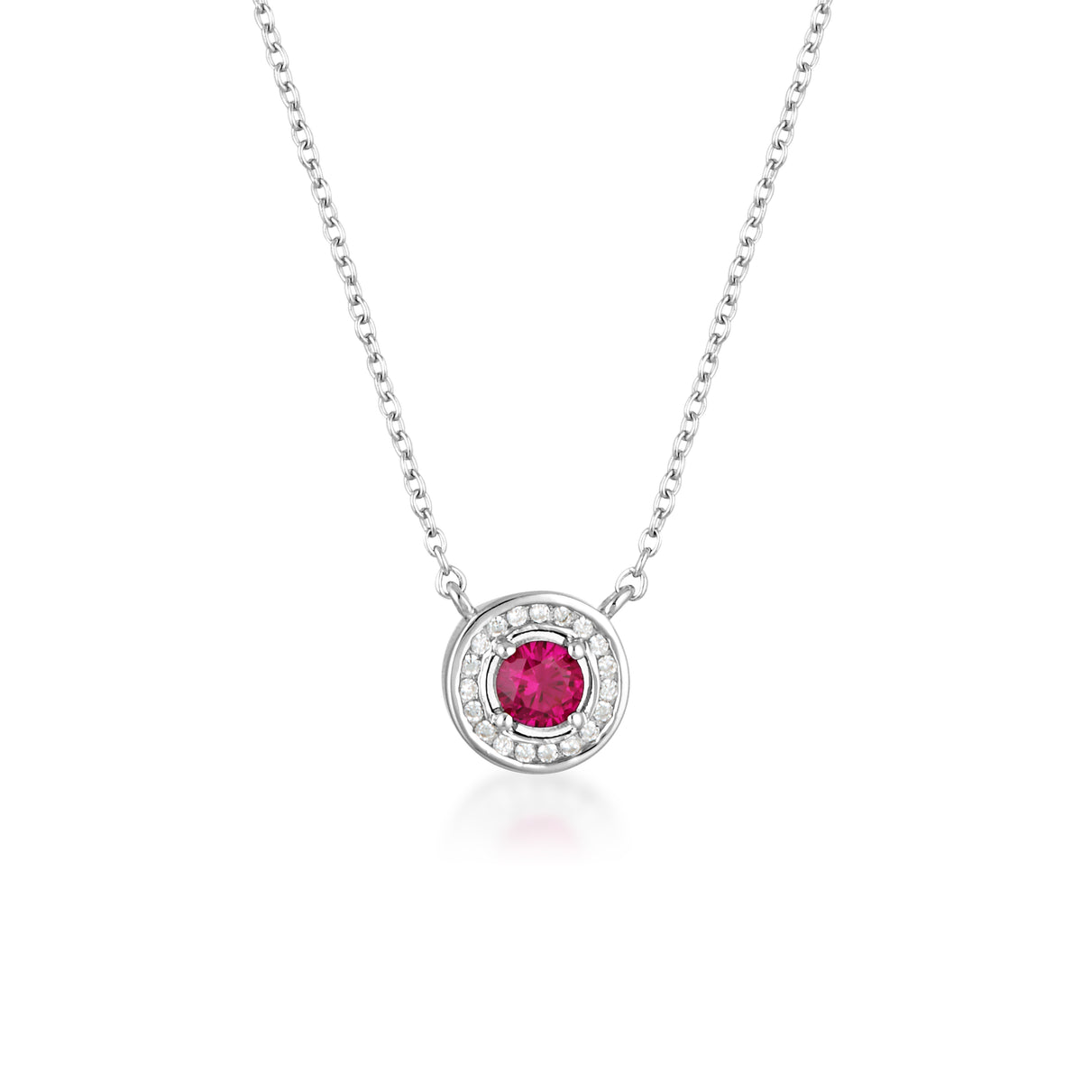 MILESTONE RUBY HALO PENDANT IN SILVER