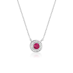 MILESTONE RUBY HALO PENDANT IN SILVER