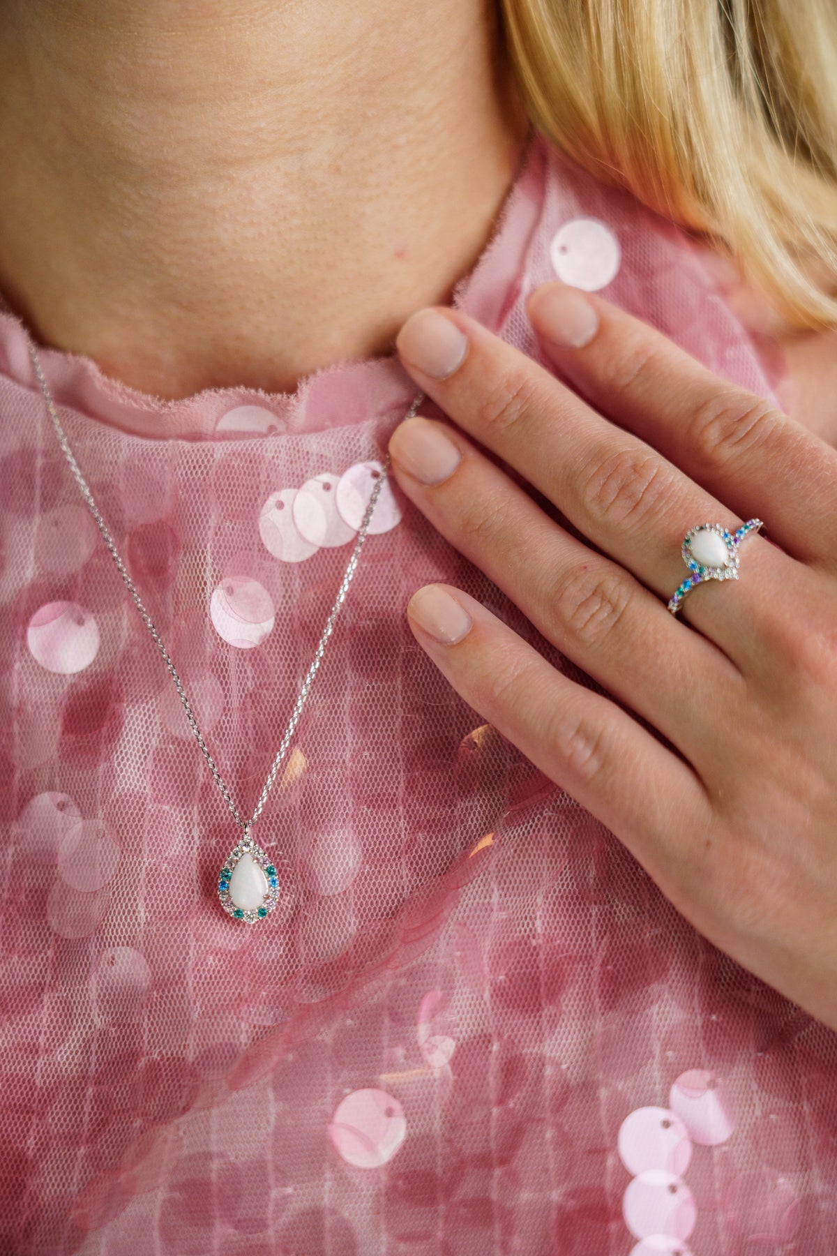 GEORGINI WISTERIA CREATED OPAL FLORIBUNDA RING SILVER