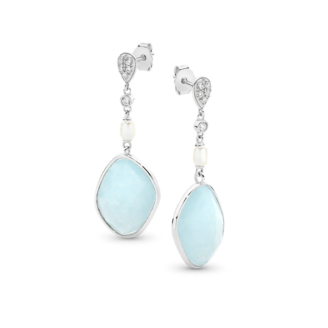 Sterling Silver Chalcedony CZ Drop Earrings