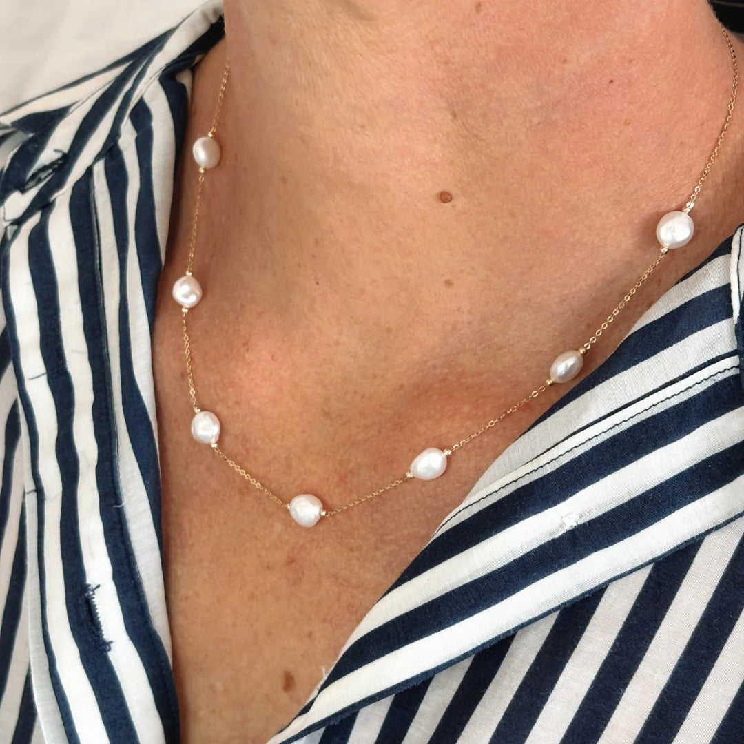 14K Gold Station Pearl Juliette Necklace