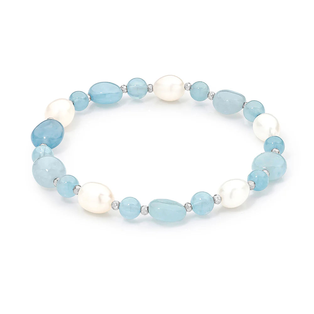 Sterling Silver Aquamarine &amp; Pearl Yvonne Bracelet