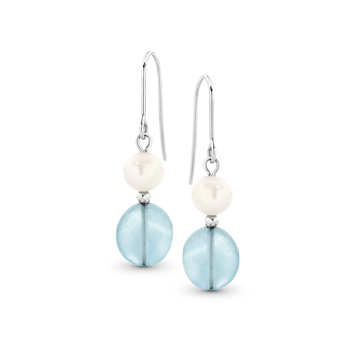 Sterling SIlver Aquamarine &amp; Pearl Hook Yvonne Earrings