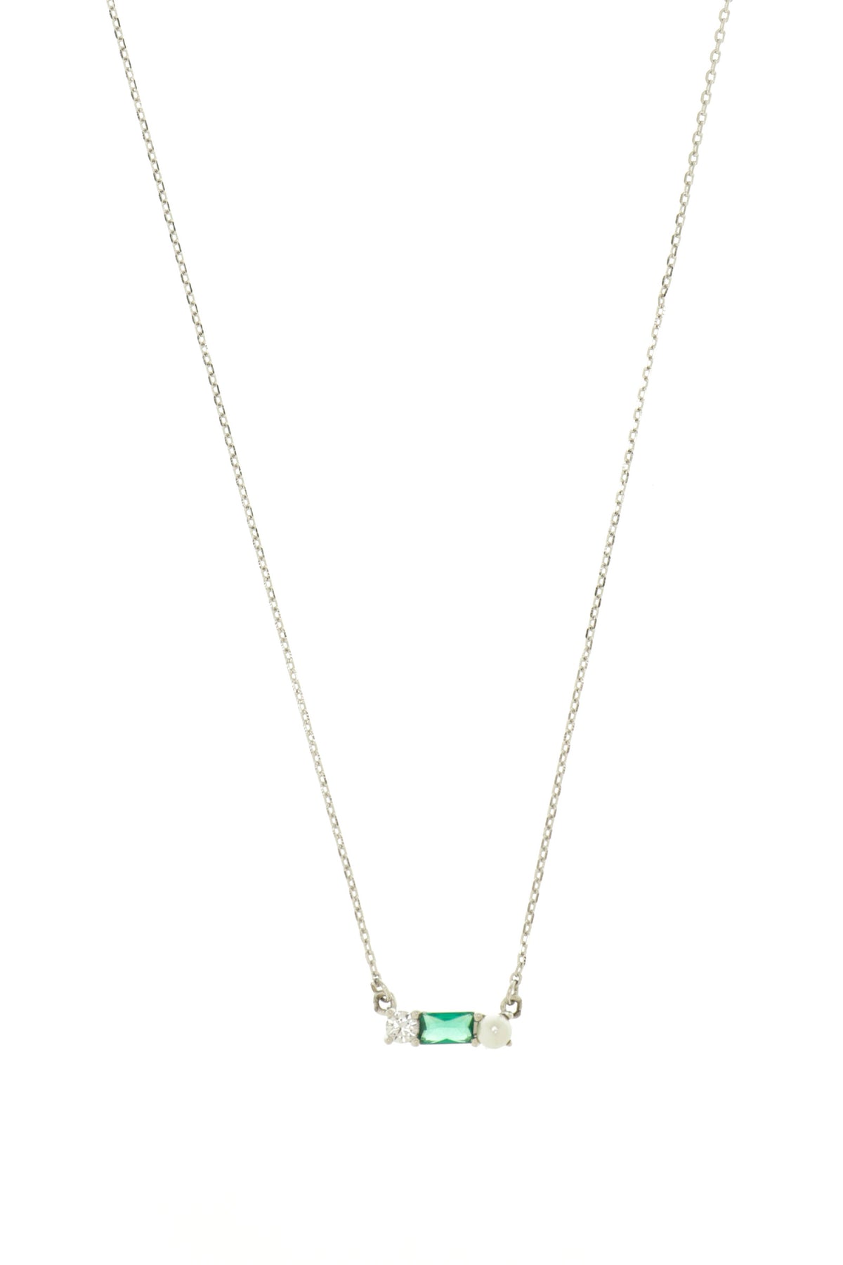 EMERALD ISLE FRESHWATER PEARL NECKLACE IN EMERALD AND SILVER