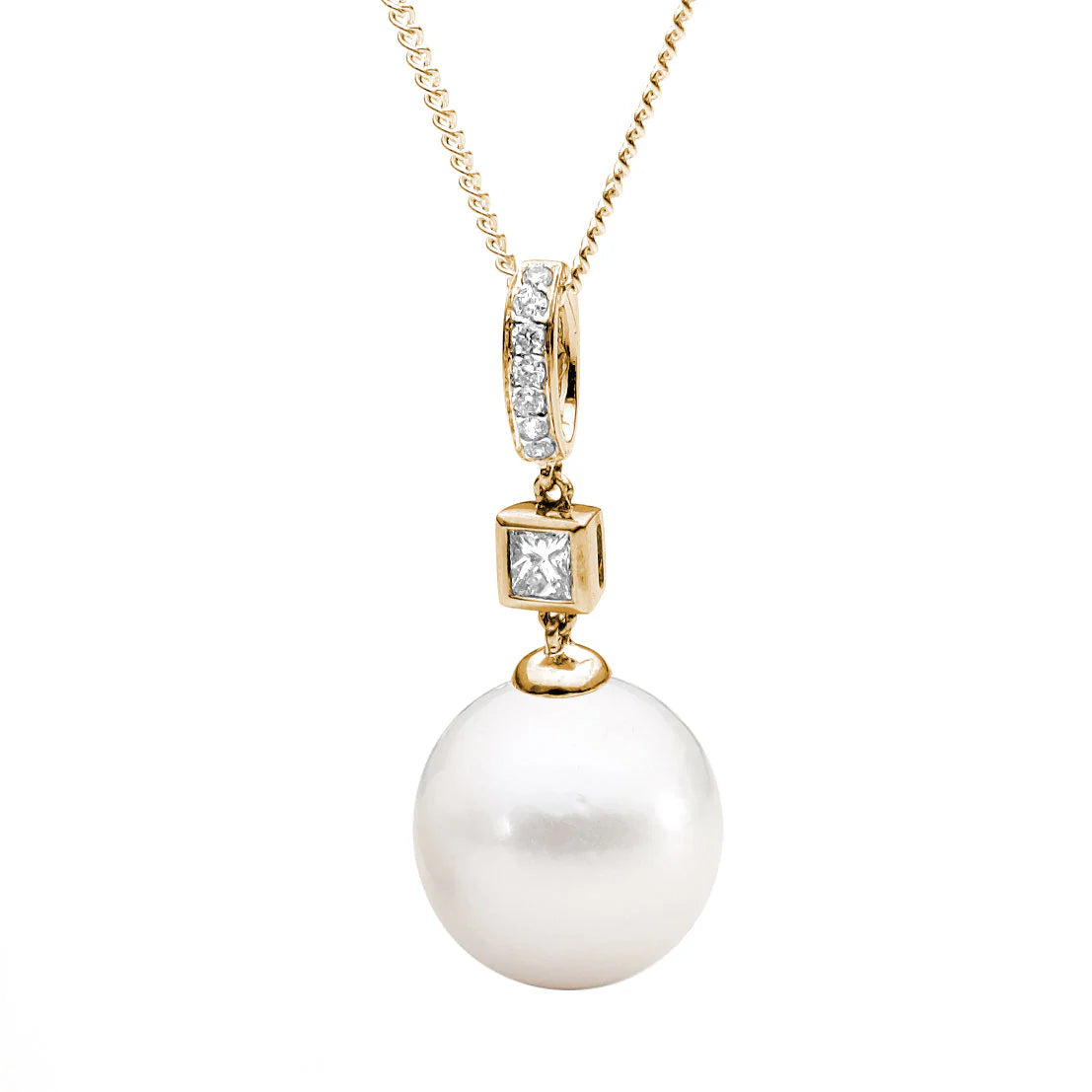 9K Yellow Gold Freshwater Pearl Diamond Pendant