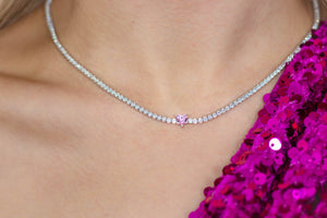 SWEETHEART TENNIS NECKLACE SILVER 42CM