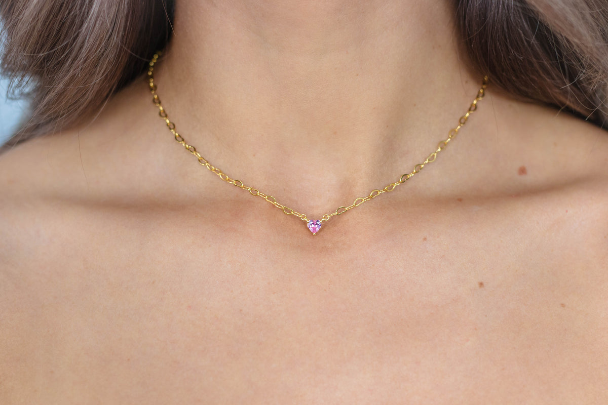 SWEETHEART HEART CHAIN NECKLACE PINK GOLD