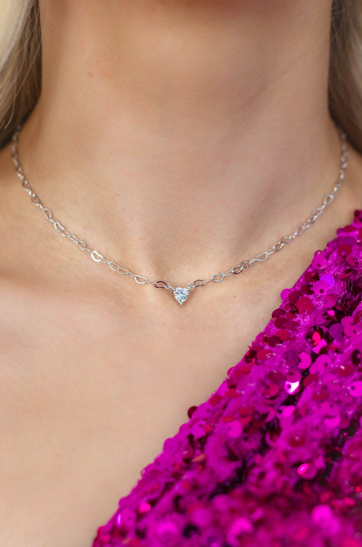 SWEETHEART HEART CHAIN NECKLACE SILVER