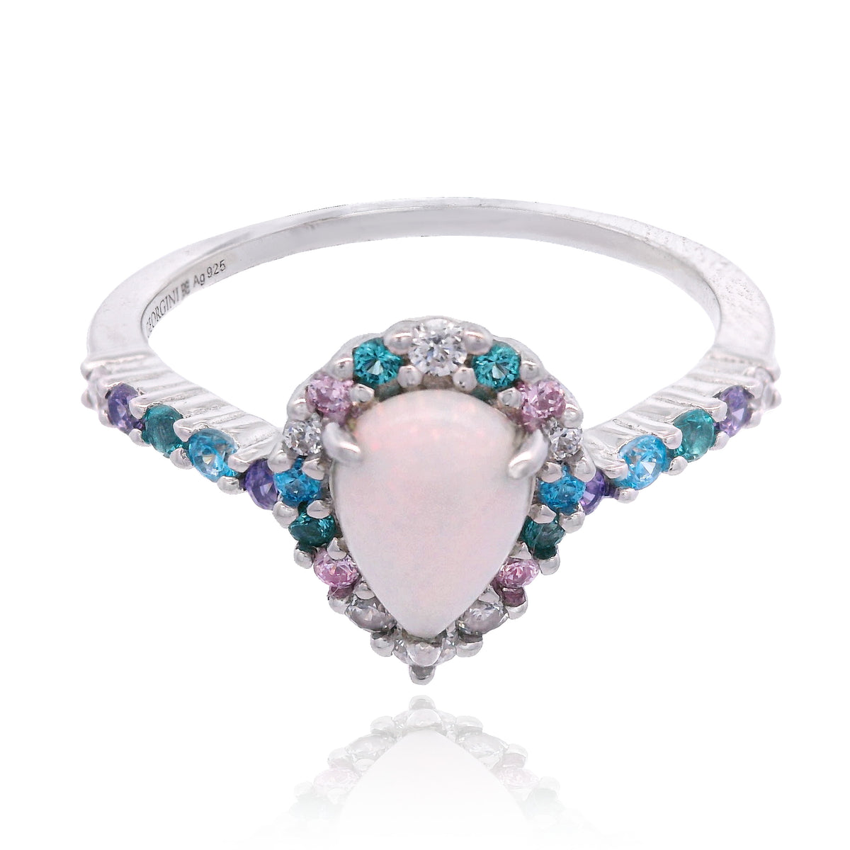 GEORGINI WISTERIA CREATED OPAL FLORIBUNDA RING SILVER