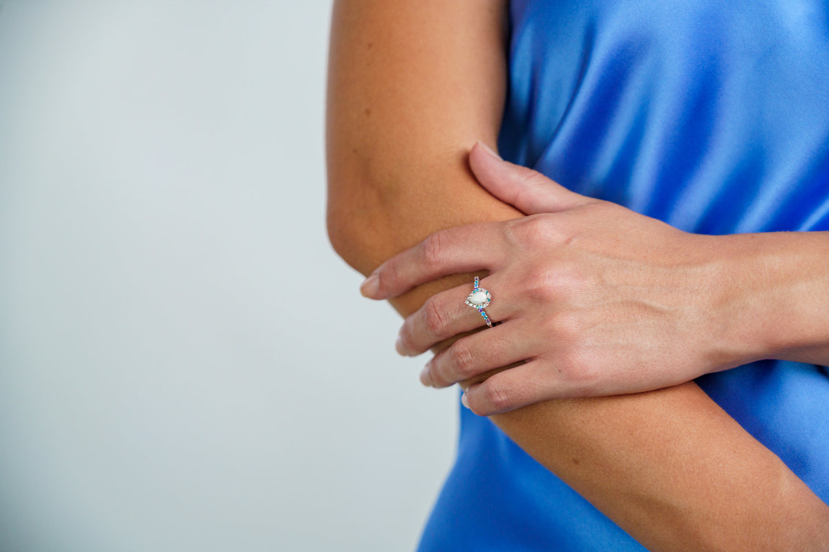 GEORGINI WISTERIA CREATED OPAL FLORIBUNDA RING SILVER
