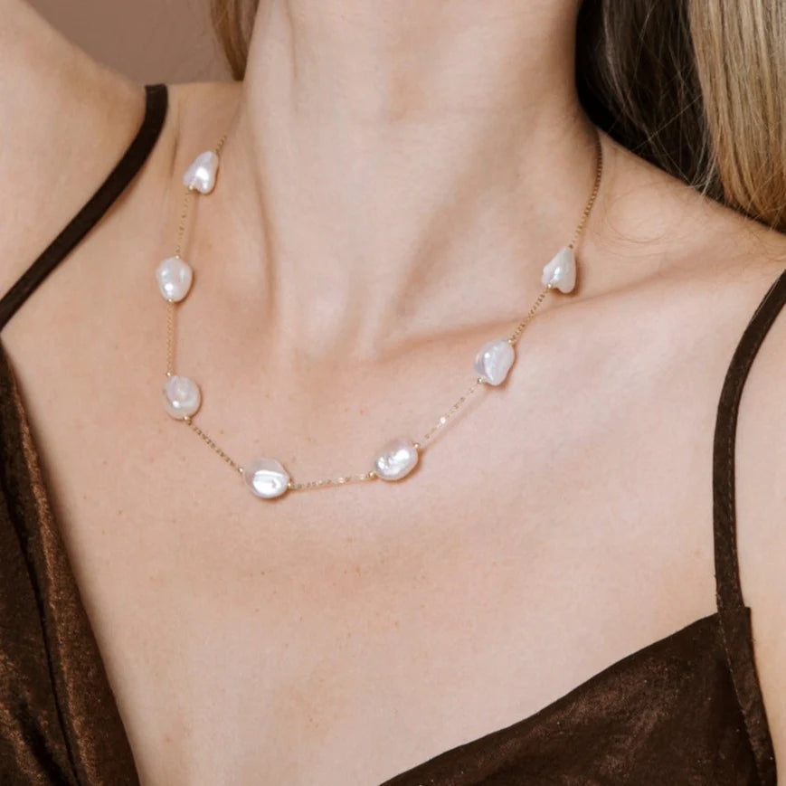 14K Gold Station Pearl Juliette Necklace