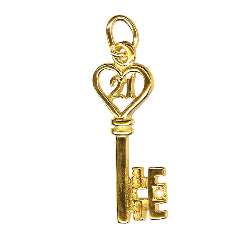 18K Yellow Gold &#39;21st&#39; Heart Key Pendant