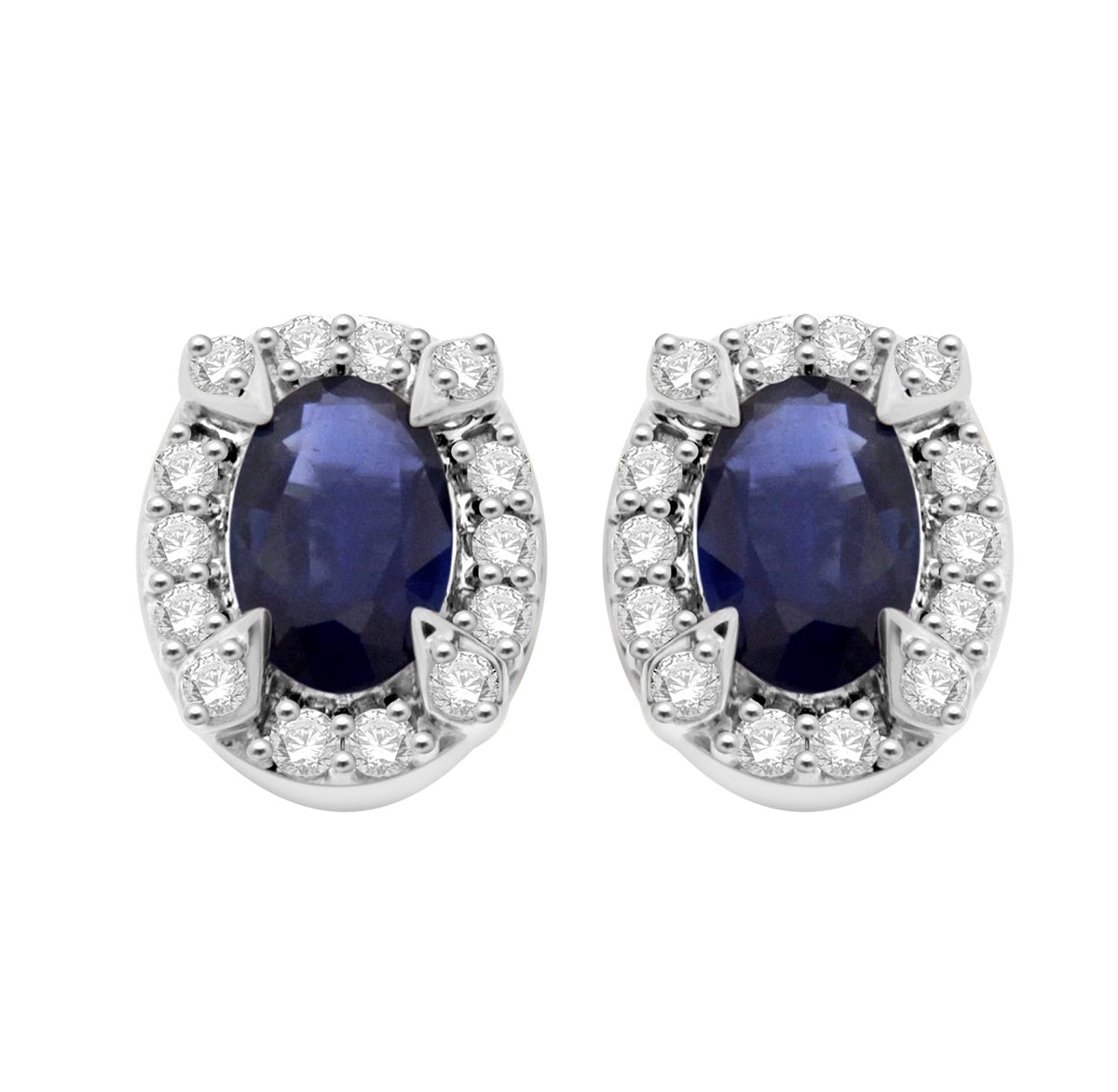 18K White Gold Sapphire &amp; Pave Set Diamond Earrings