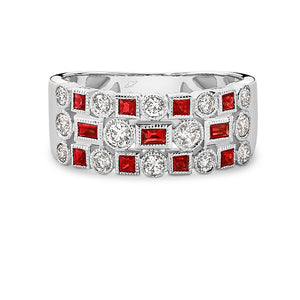 9K Ruby Row Bezel Set Wide Diamond Ring