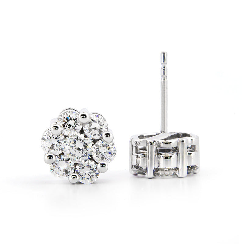 14KW AGI Certified 2.00ctw Lab Diamond Cluster Stud Earrings