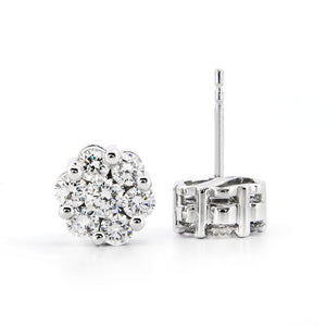 14KW AGI Certified 2.00ctw Lab Diamond Cluster Stud Earrings