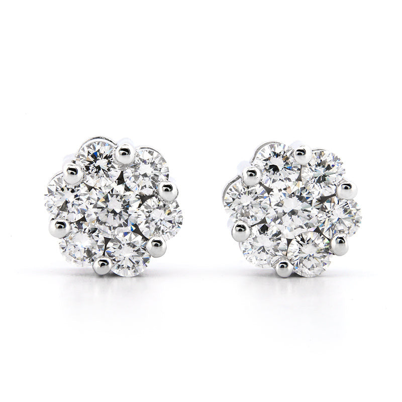 14KW AGI Certified 2.00ctw Lab Diamond Cluster Stud Earrings