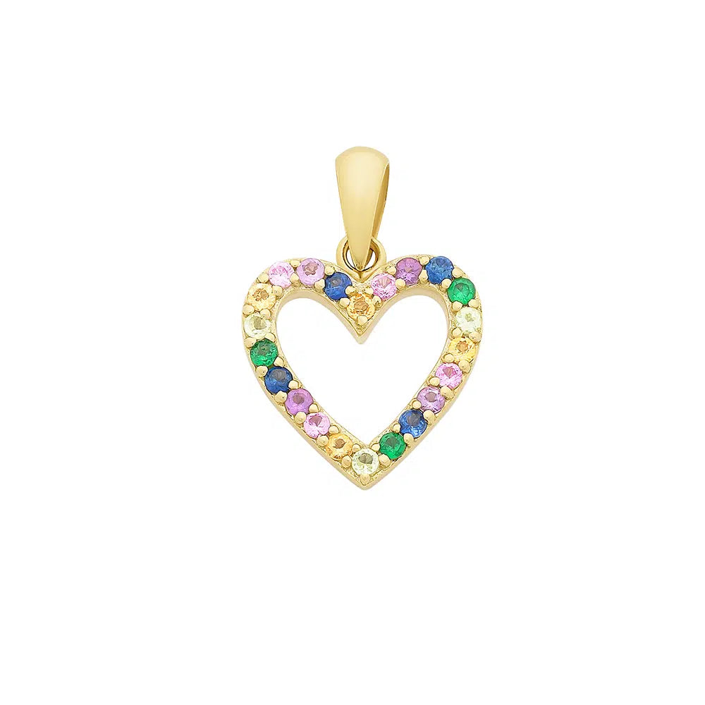 9CT Multi Colourstone Open Heart Pendant
