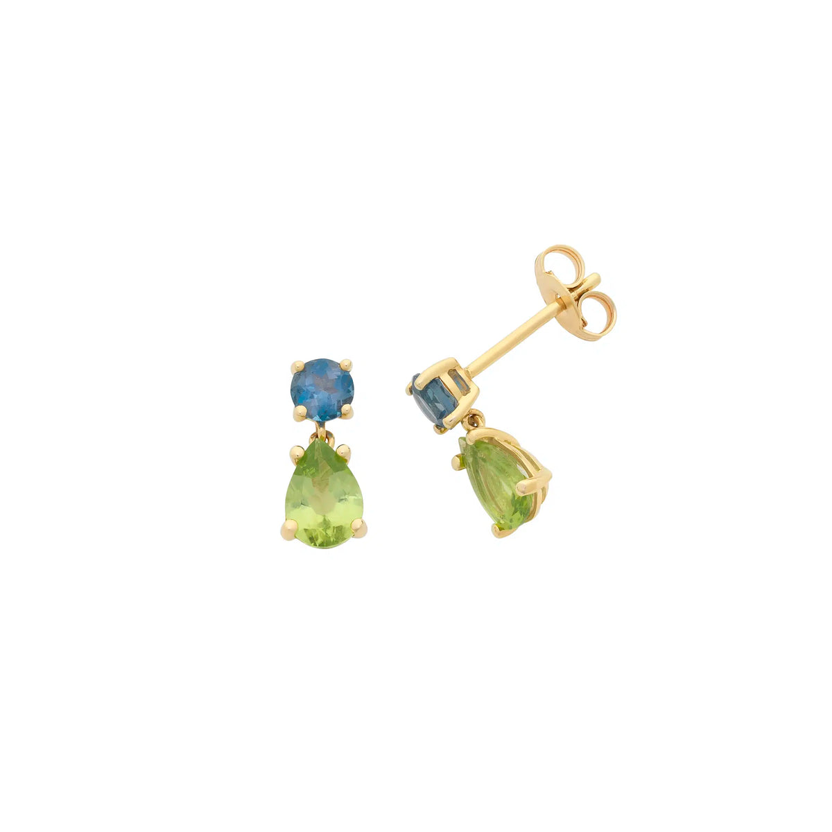 9K Gold London Blue Topaz Peridot Earrings