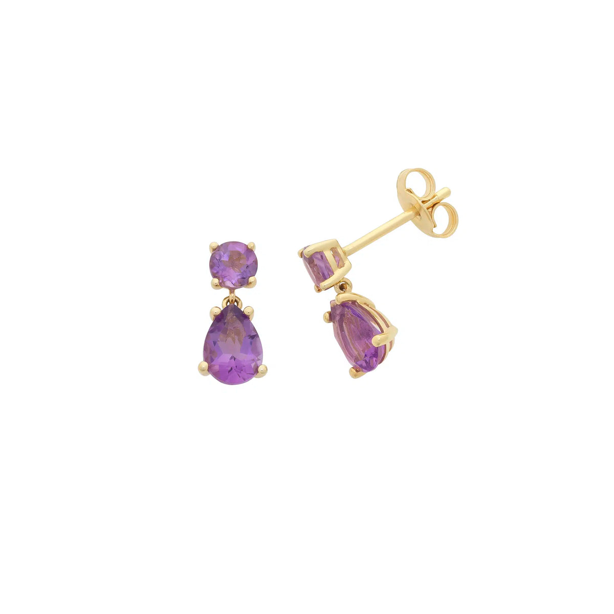 9K Yellow Gold Amethyst Drop Earrings