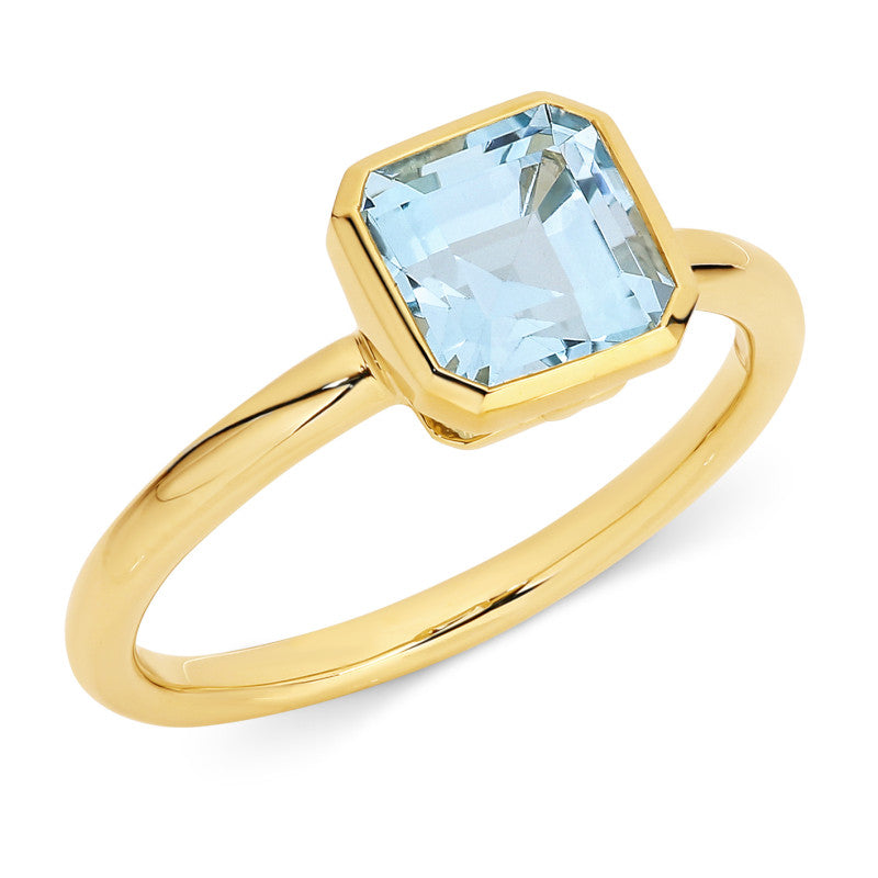 9K Blue Topaz Bezel Set Dress Ring