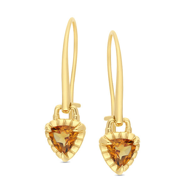 9KY Citrine Triliant Cut Dangle Earrings
