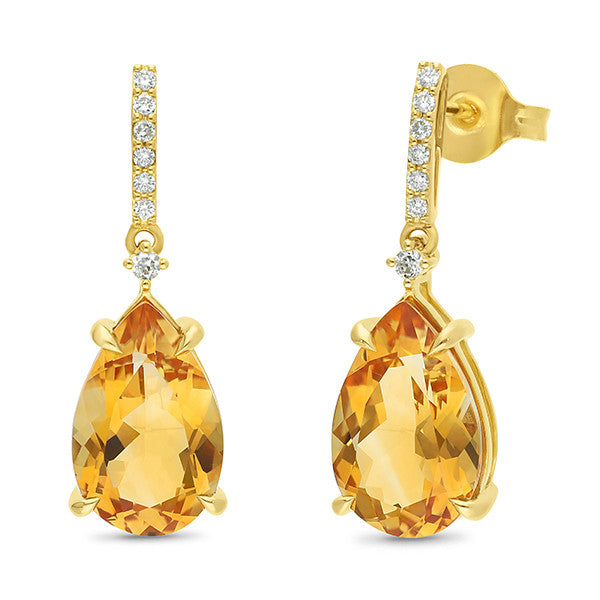 9K Yellow Gold Pear Shape &amp; Diamond Halo Drop Earrings