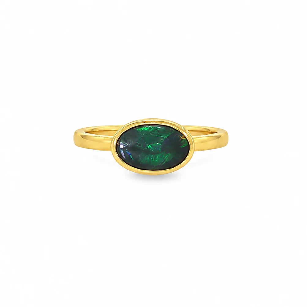 Peacock Green Black Opal Ring