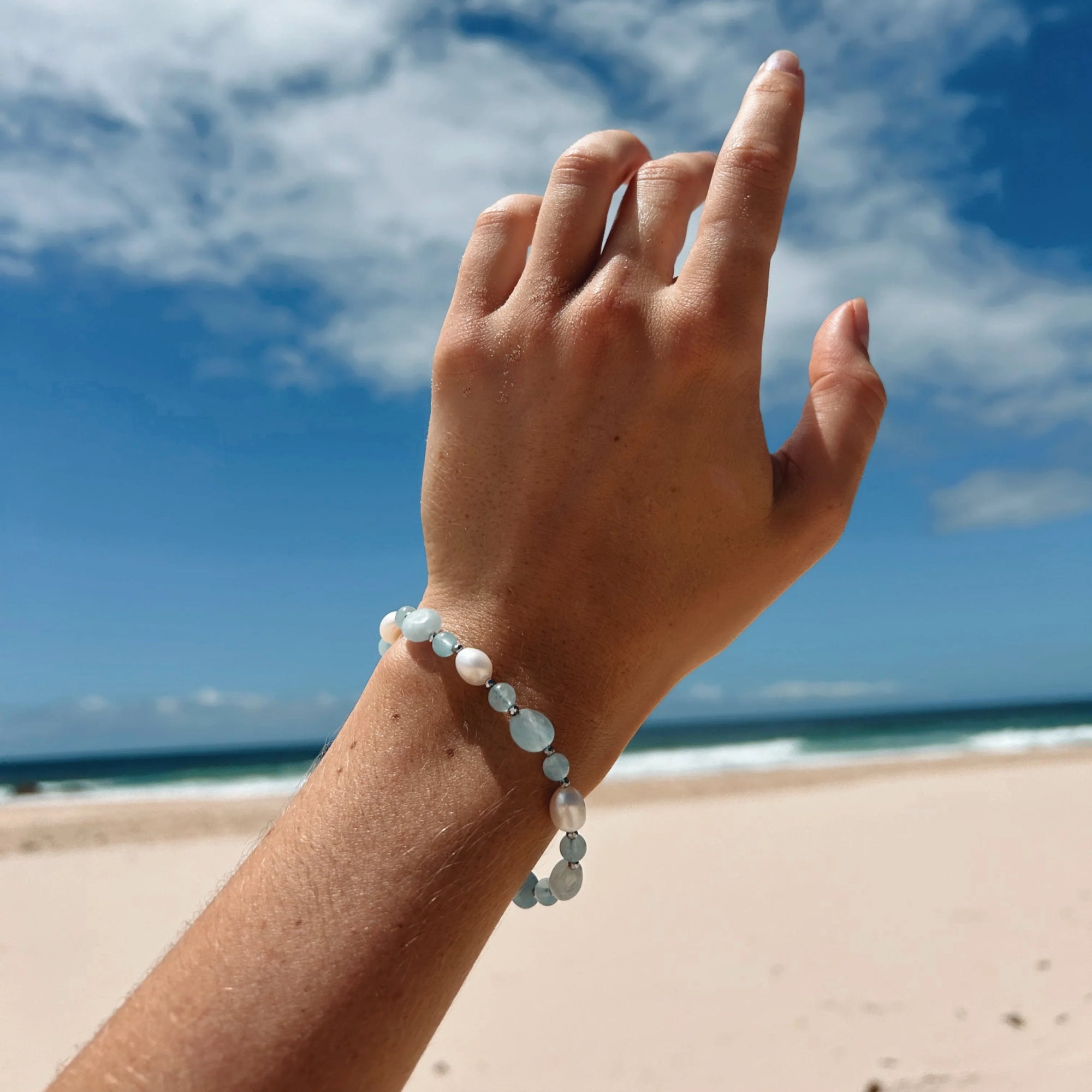 Sterling Silver Aquamarine & Pearl Yvonne Bracelet