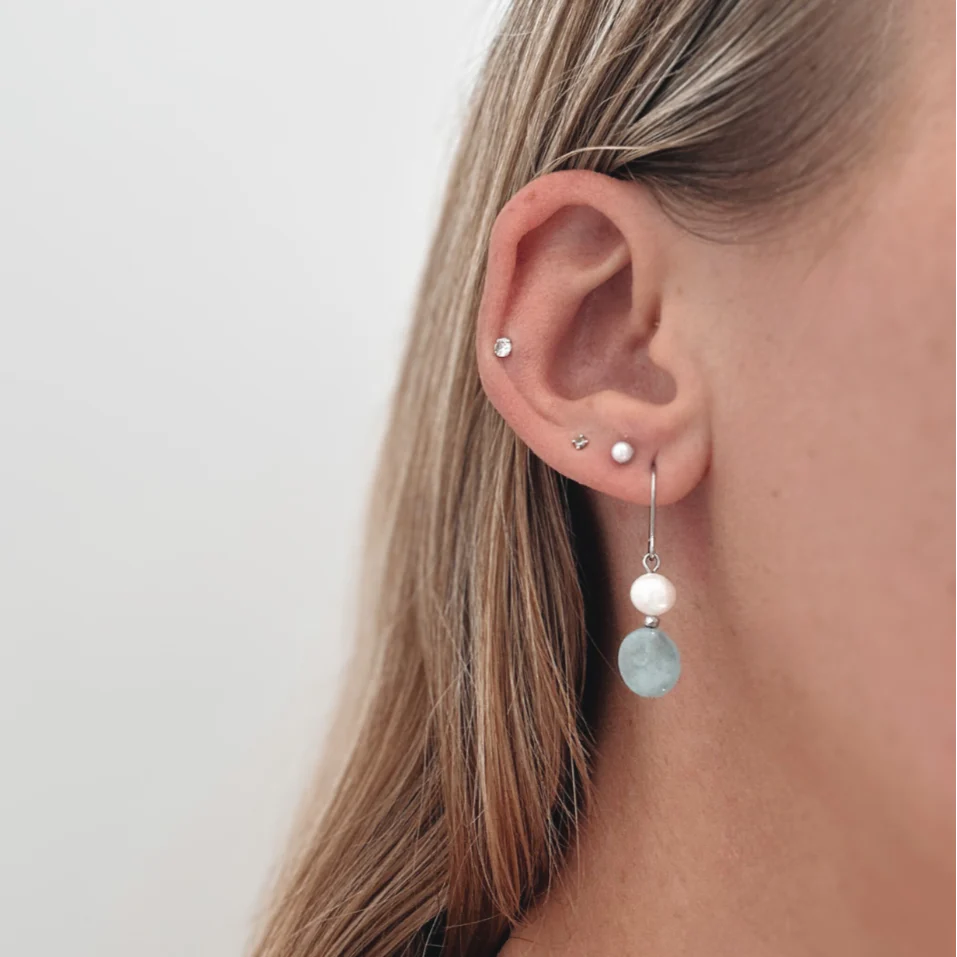 Sterling SIlver Aquamarine & Pearl Hook Yvonne Earrings