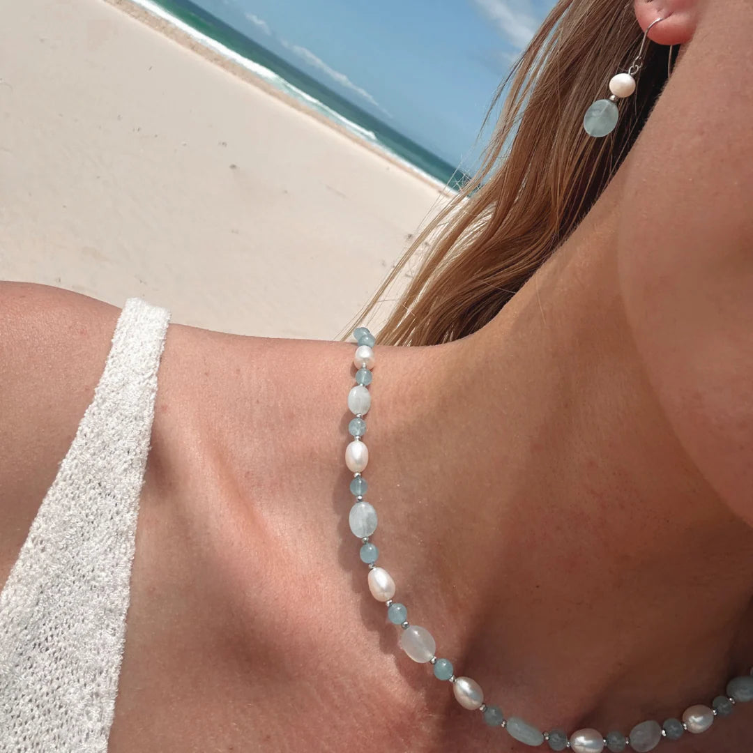 Sterling SIlver Aquamarine &amp; Pearl Yvonne Necklace