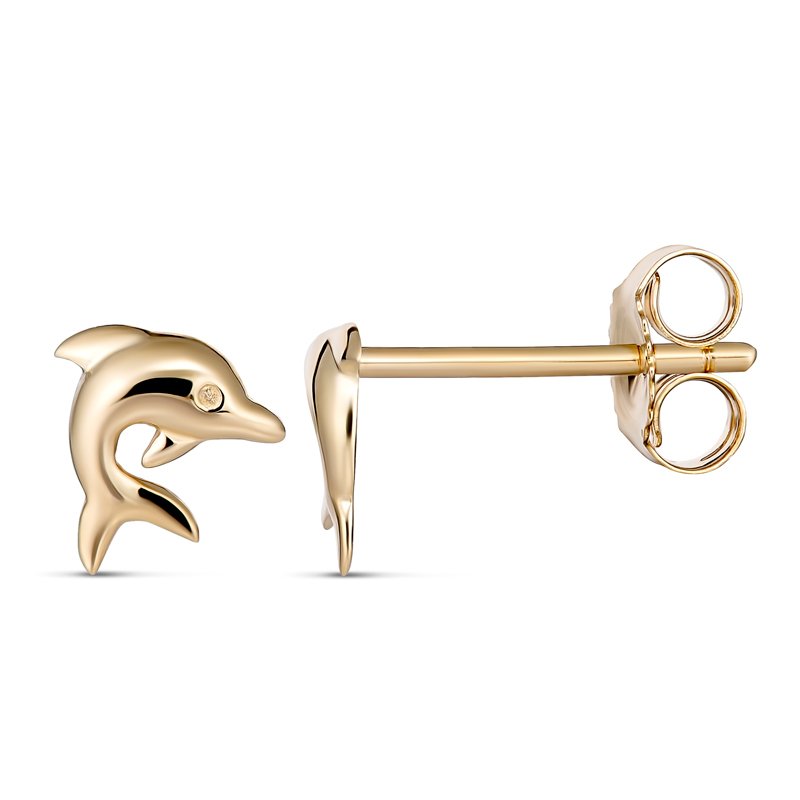 9K Yellow Gold Dolphin Studs childrens collection