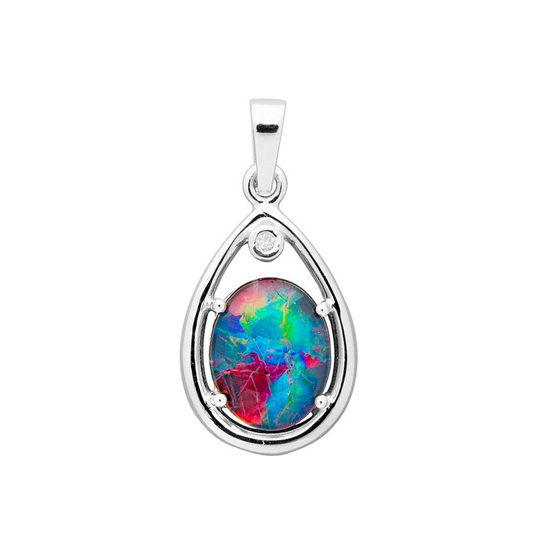 Mila Oval 10x8mm Triplet Opal & CZ Pendant Silver