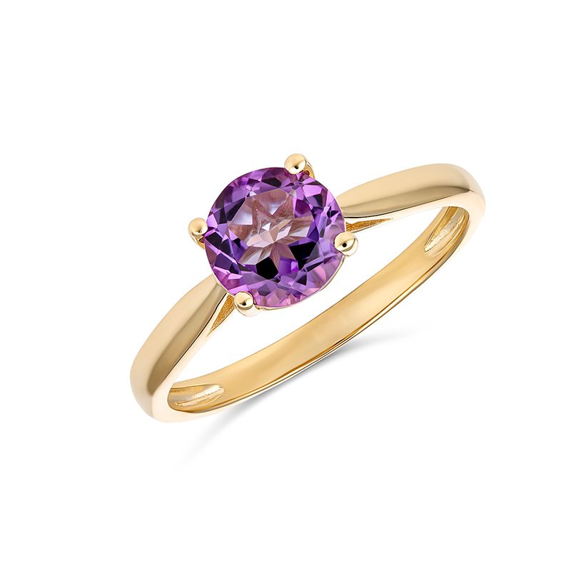 9K Yellow Gold Amethyst Solitaire Ring