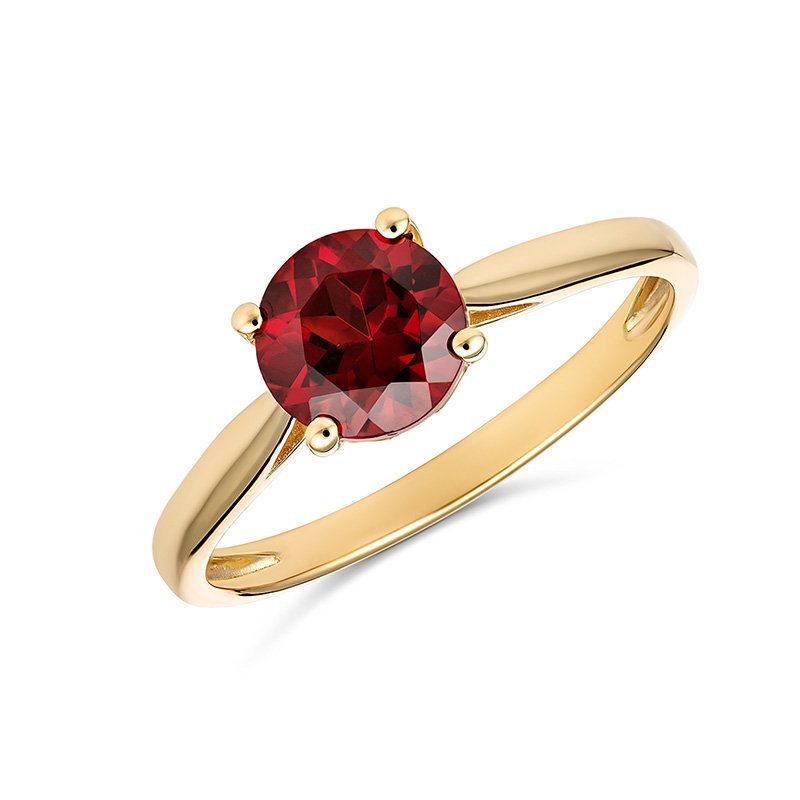 9K Yellow Gold Garnet Solitaire Ring
