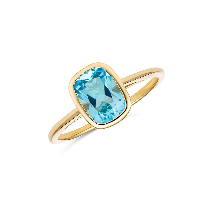 9K Yellow Gold Bezel Set Cushion Cut Colour Gemstone Ring