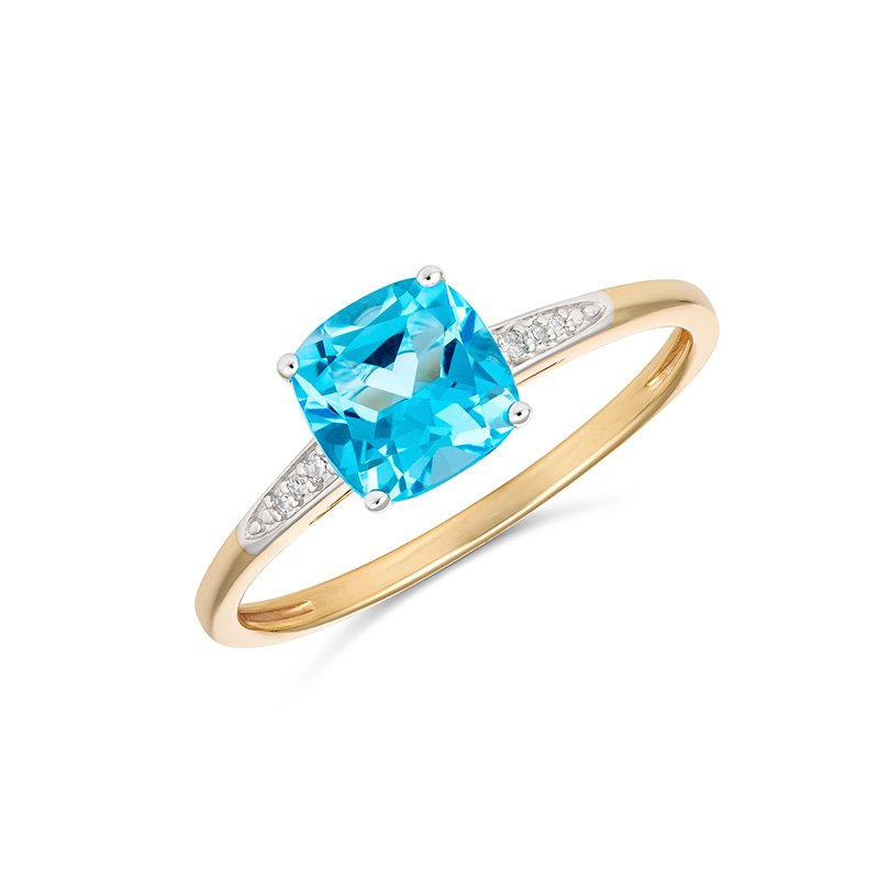 9K Yellow Gold Cushion Cut Semi Precious Diamond Ring