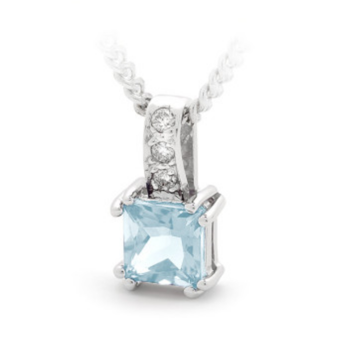 9Ct White Gold Aquamarine & Diamond Pendant