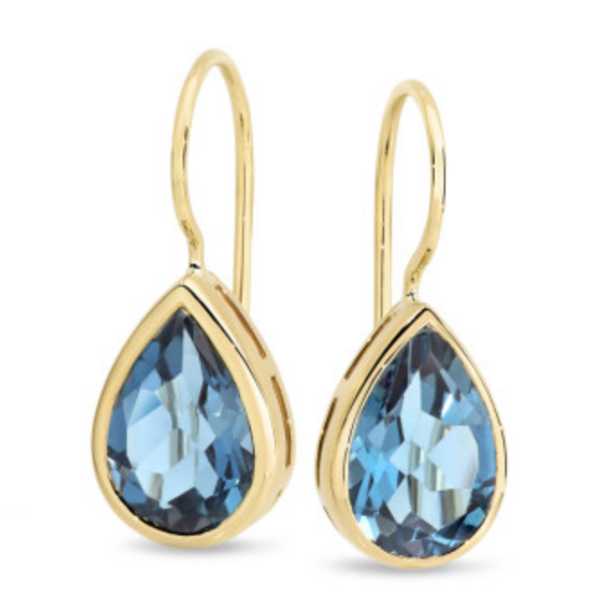 9K Yellow Gold London Blue Topaz Ear Wire Drop
