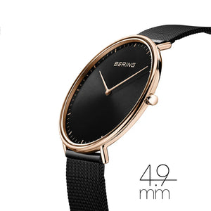 BERING Ultra Slim Black and Rose Gold 39mm Milanese Strap 15739-166