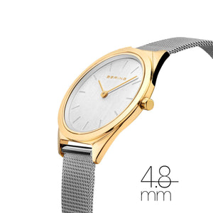 Bering Ladies Ultra Slim Watch Silver Dial & Strap Gold Case 17031-010