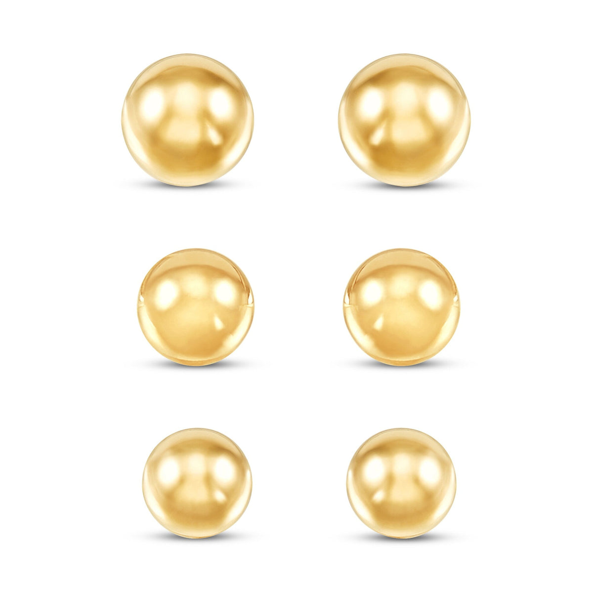 14KY Gold Ball Stud Earrings 3 Sizes (4mm, 5mm, 6mm) With Friction Backs