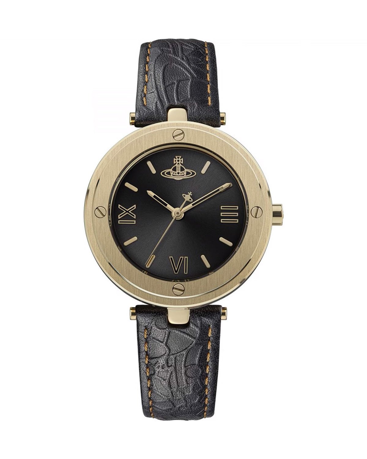Vivienne Westwood Whitehall Gold 34mm Black Leather Watch