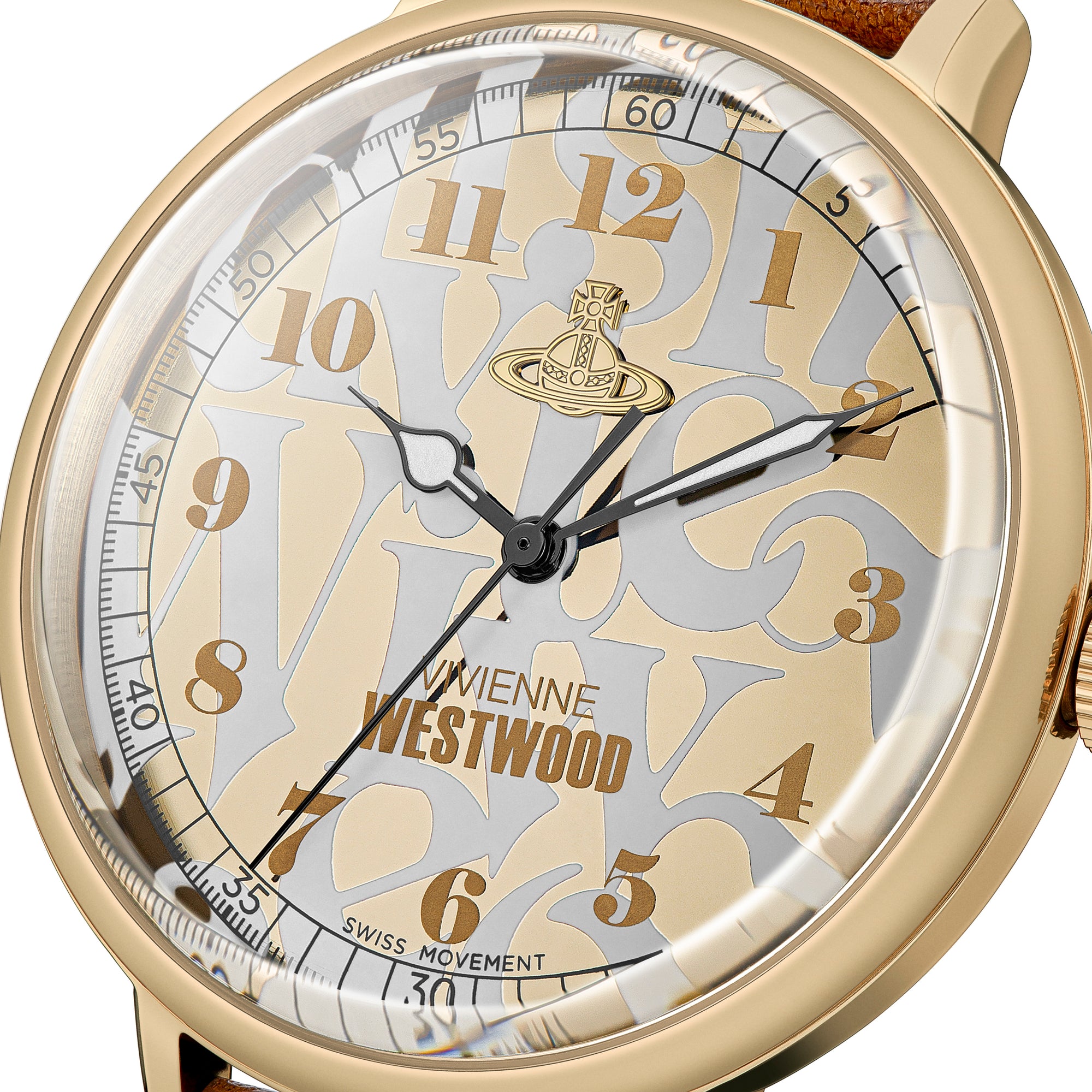 Vivienne Westwood Cavendish Gold 48mm Brown Leather Watch