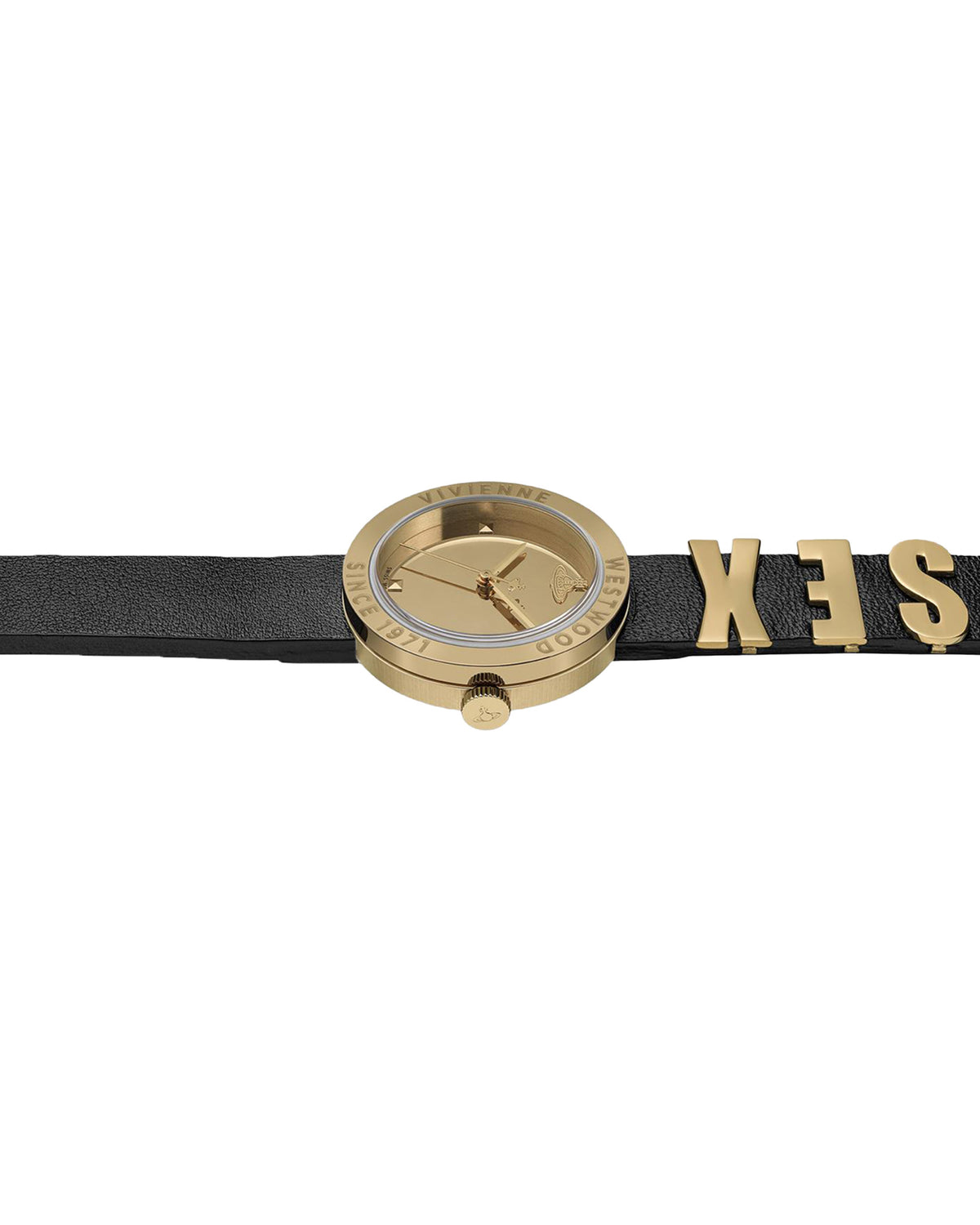 Vivienne Westwood Rebel Sex Gold Dial Black Leather Watch