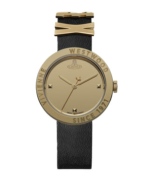 Vivienne Westwood Rebel Sex Gold Dial Black Leather Watch