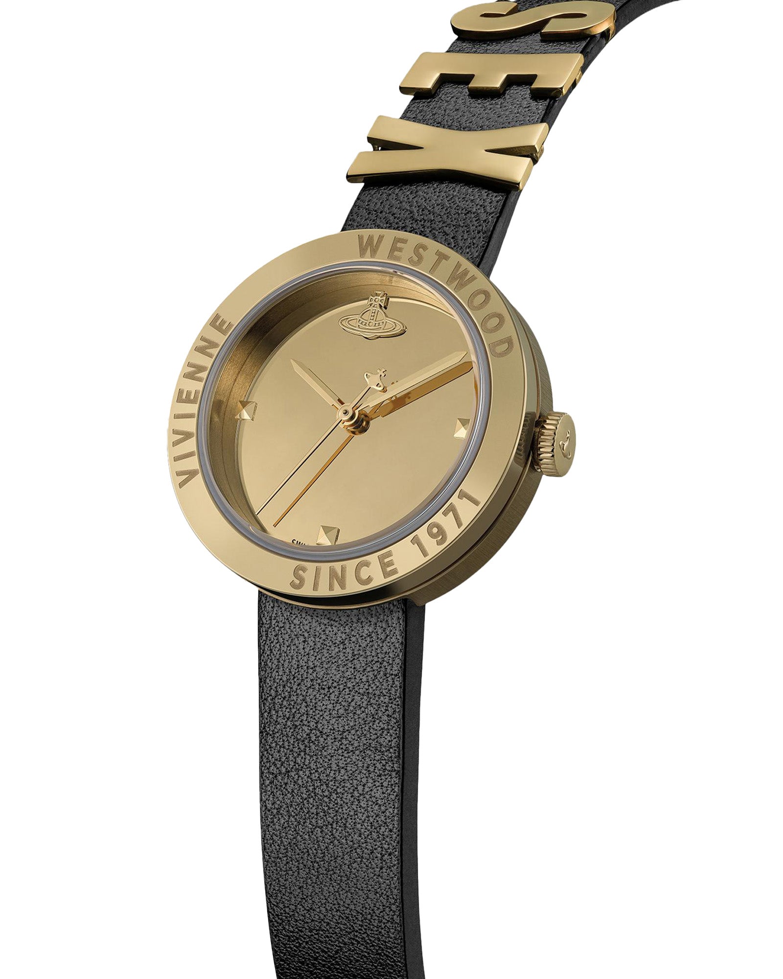 Vivienne Westwood Rebel Sex Gold Dial Black Leather Watch